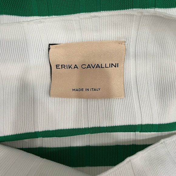NWOT! Erika Cavallini. Bold Green and White Striped Crew Neck Sweater - Picture 5 of 5